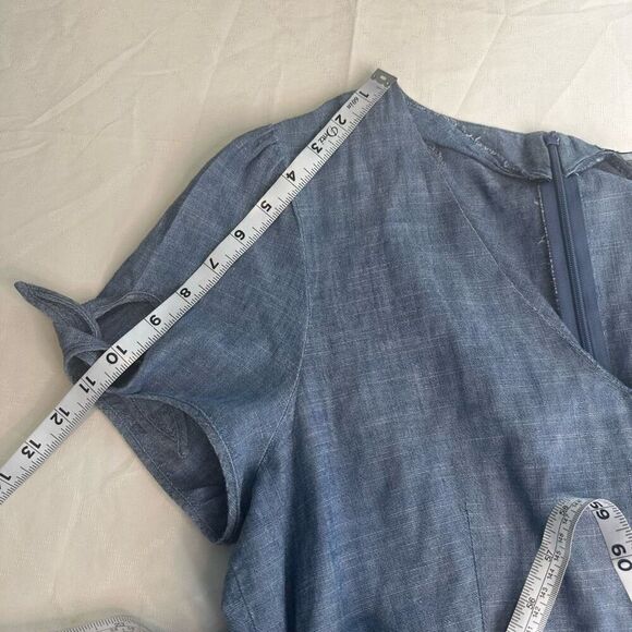 J.Crew Factory Blue Denim Chambray Faux Wrap Mini Dress Women 12 Minimalist Chic - Picture 10 of 12